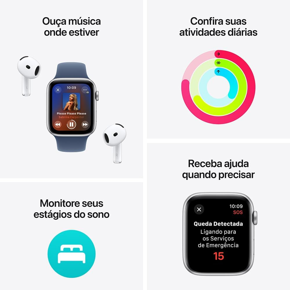 Apple Watch SE GPS • Caixa estelar de alumínio – 40 mm • Pulseira esportiva estelar – P/M - Imagem 3