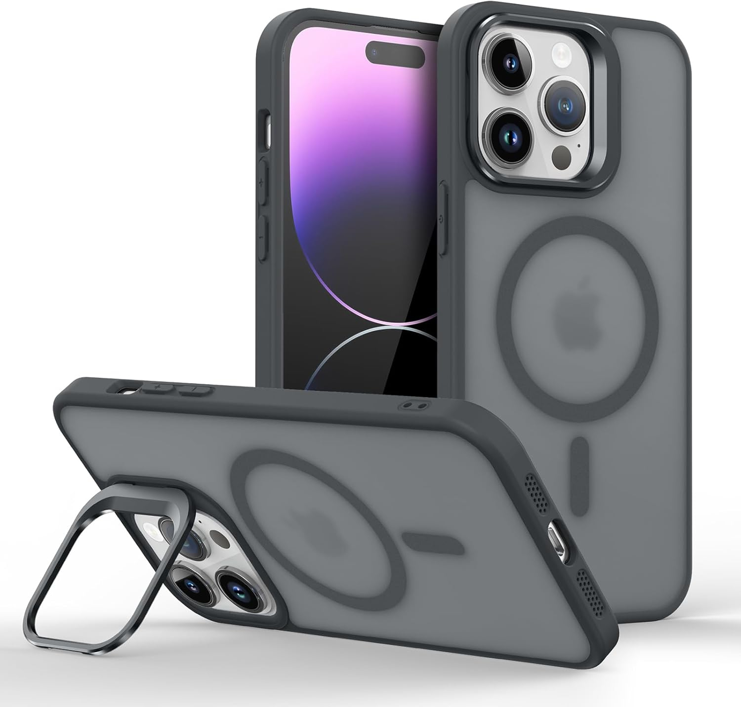 Capinha Capa Case tecnológica Premium Para iPhone 15 Plus de 6,7 polegadas - Anti impacto e proteção para câmeras com suporte retrátil e acabamento Micro-Mate Fosco que repele marca de dedos